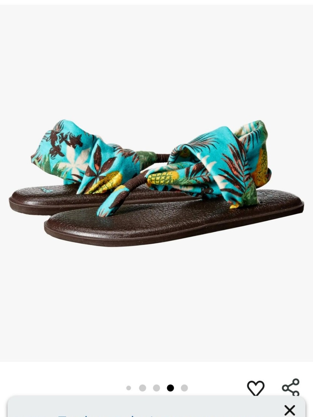 Sanuk Yoga Sling 2 Seafoam Pineapple Print Thing Flip Flop Sandals